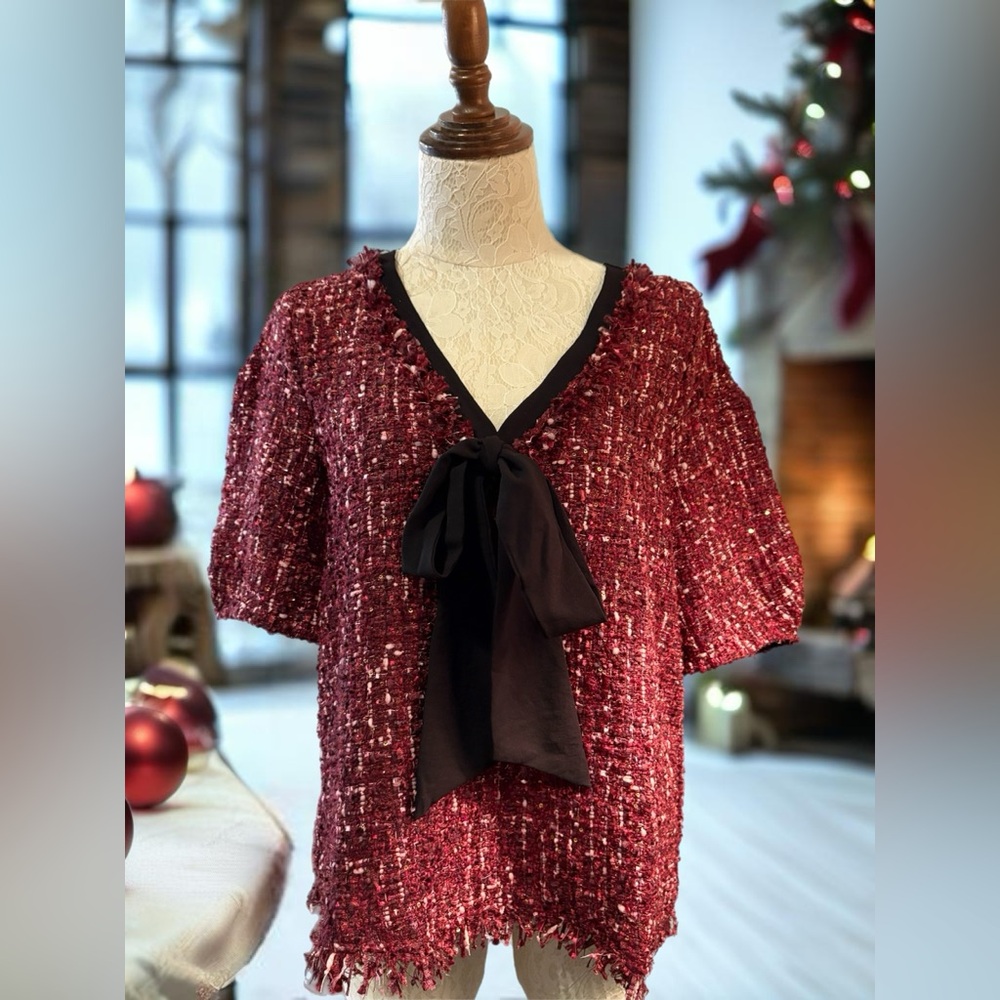 Entro Red and Black Textured Blouse